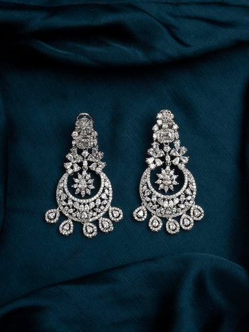 White Color Silver Plated Faux Base Metal Diamond Earrings