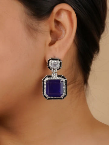 Blue Color Silver Plated Faux Diamond Earrings