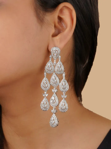 White Color Silver Plated Faux Diamond Base Metal Earrings