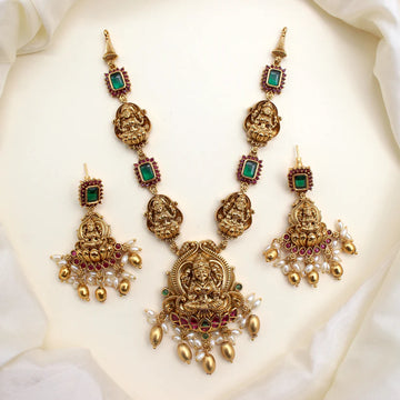 Antique Nagas AD Rectangle Stone Lakshmi Bridal Necklace Set