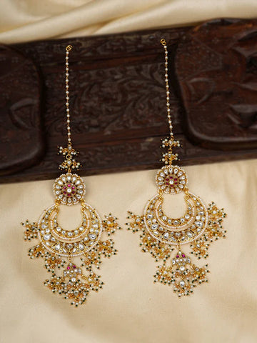 Pink Color Gold Plated Jadau Kundan Earrings