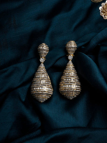White Color Gold Plated Faux Diamond Earrings