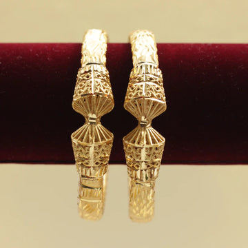 Real Gold Matte Tone Trumpet Kada Bangles - SS002 - Daily WearOffice WearFunction Wear Bangles