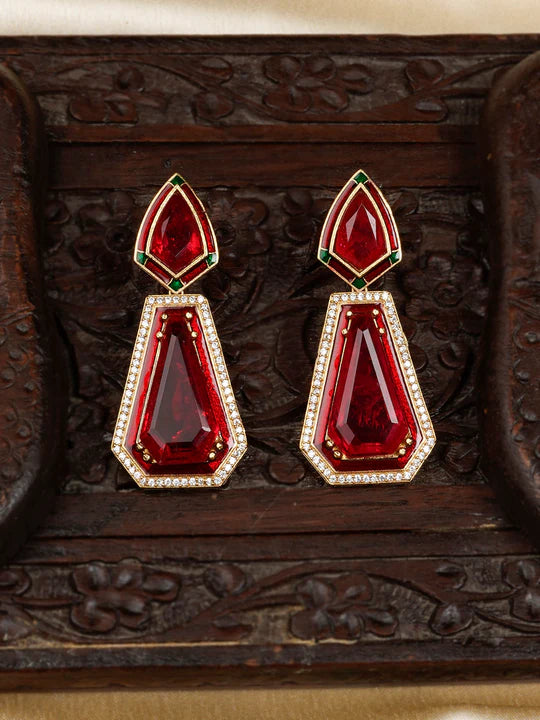 Red Color Gold Plated Contemporary Earrings