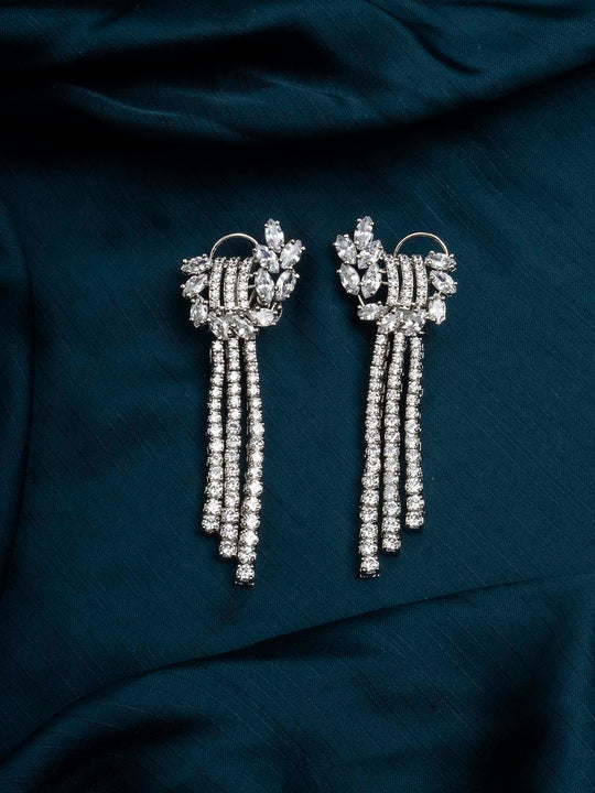 White Color Silver Plated Faux Diamond Earrings