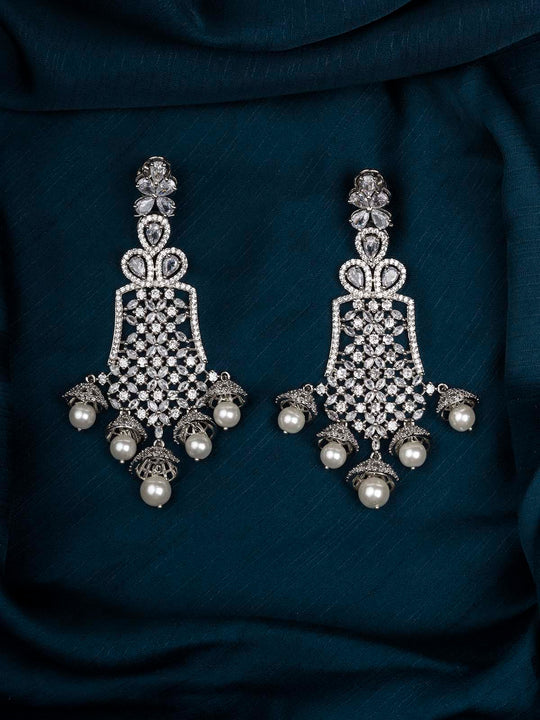 White Color Silver Plated Faux Diamond  sparkling Earrings