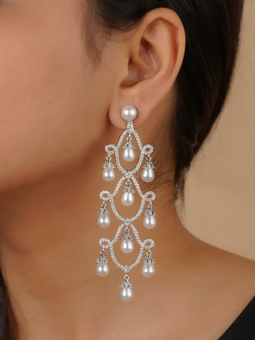 White Color Silver Plated Faux Diamond Earrings