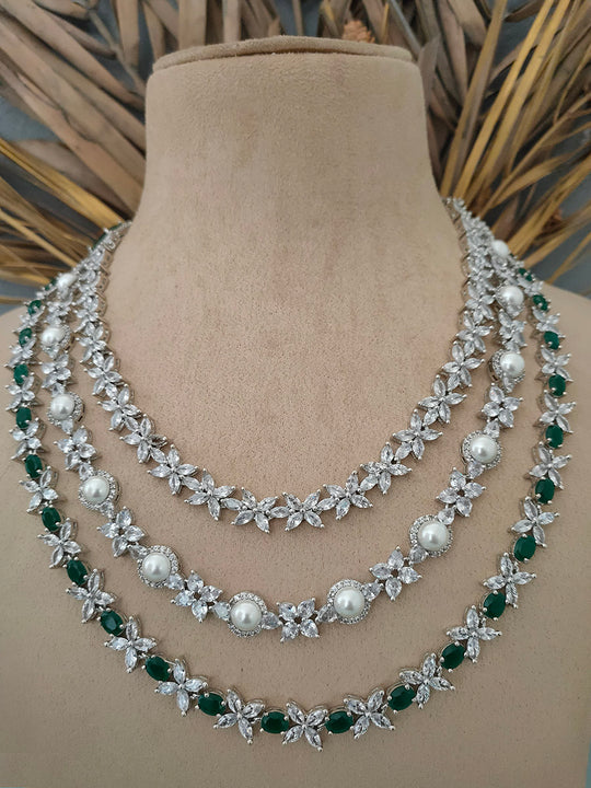 Green Color Silver Plated Faux Diamond Necklace Set