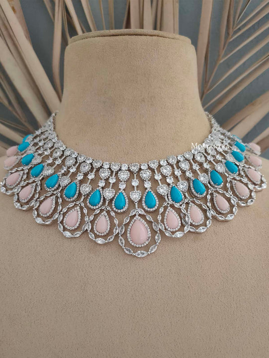 Multicolor Silver Plated Faux Diamond Necklace Set