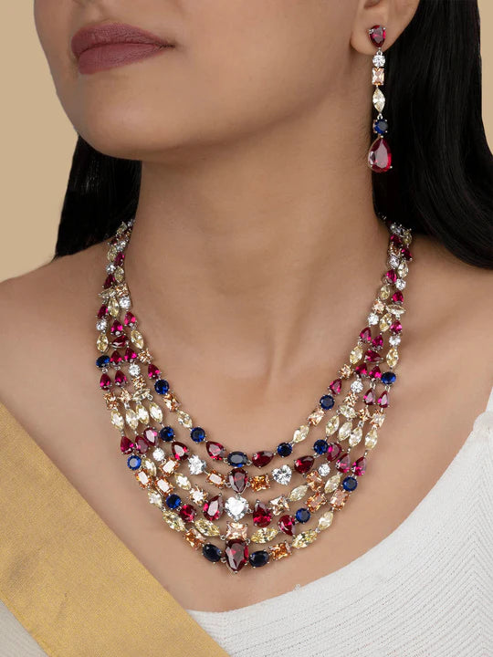 Multicolor Silver Plated Faux Diamond Necklace Set