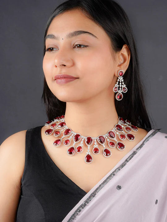 Silver Plated Faux Diamond Necklace Set