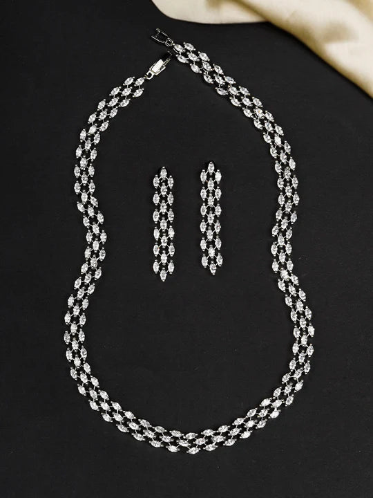 White Color Silver Plated Faux Diamond Necklace  bright diamante Set