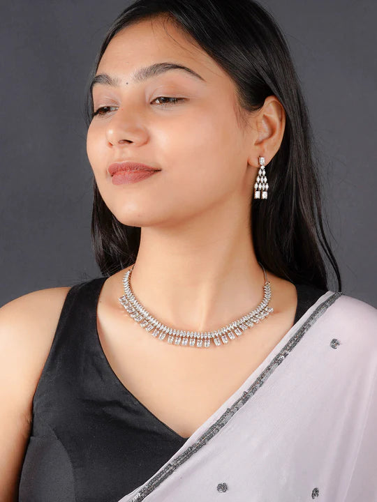 Silver Plated Faux Diamond Necklace Set