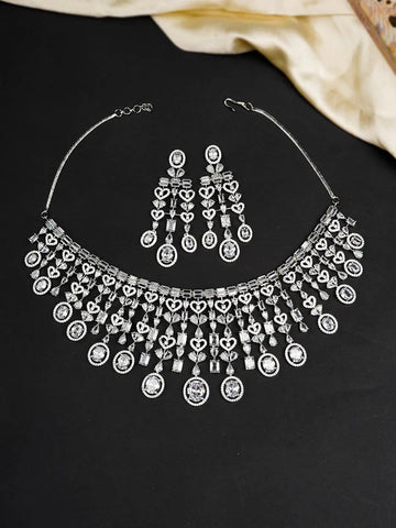 White Color Silver Plated Faux Diamond Necklace Set