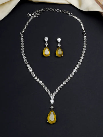 Yellow Color Silver Plated Faux Diamond Necklace Set