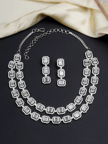 White Color Silver Plated Faux Diamond Necklace Set