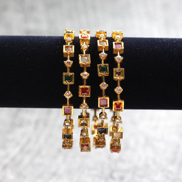 Antique Navarathna Squares Set of 4 AD Diamond Look Bangles