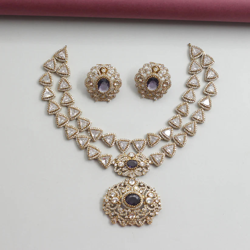 Two Line Victorian Diamond Look Bridal Necklace Set