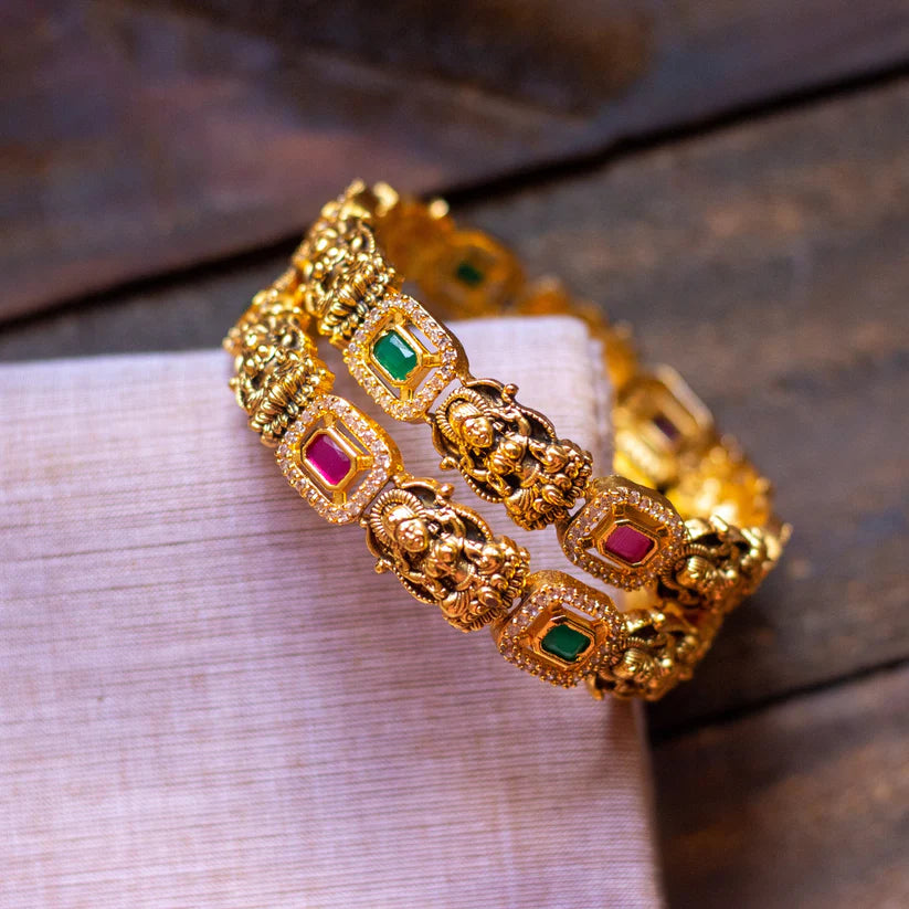 Gold Look AD Stone Lakshmi Nakshi Bridal Bangles