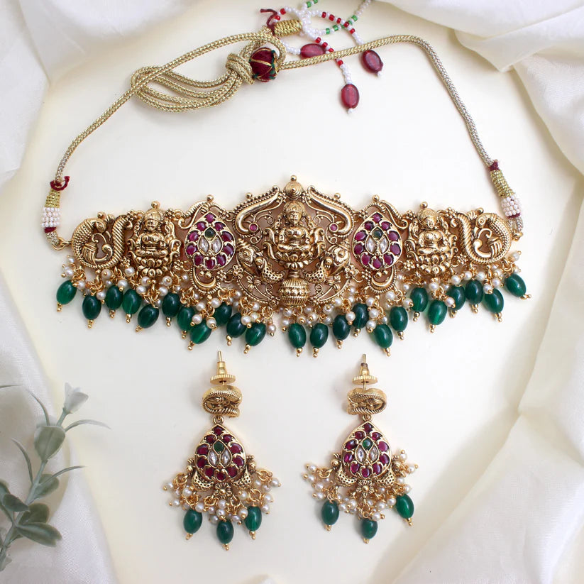 Premium Kemp Lakshmi Mayil Bridal Choker Set