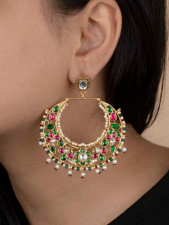 Multicolor Gold Plated Jadau Kundan Earrings