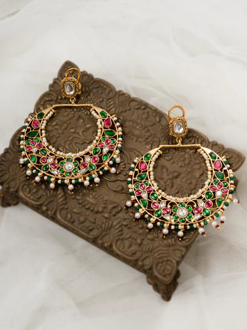 Multicolor Gold Plated Jadau Kundan Earrings