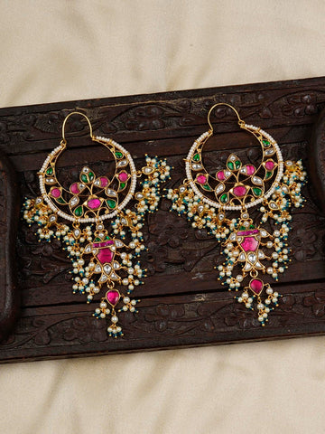 Multicolor Gold Plated Jadau Kundan Earrings