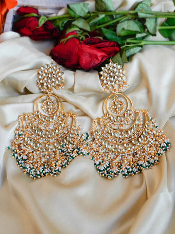 Green Color Gold Plated Jadau Kundan Earrings