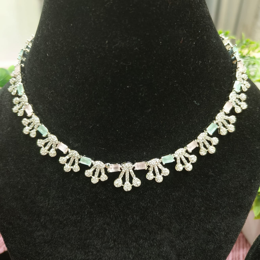 Sleek AD Diamonds Neckline with Beautiful Studs