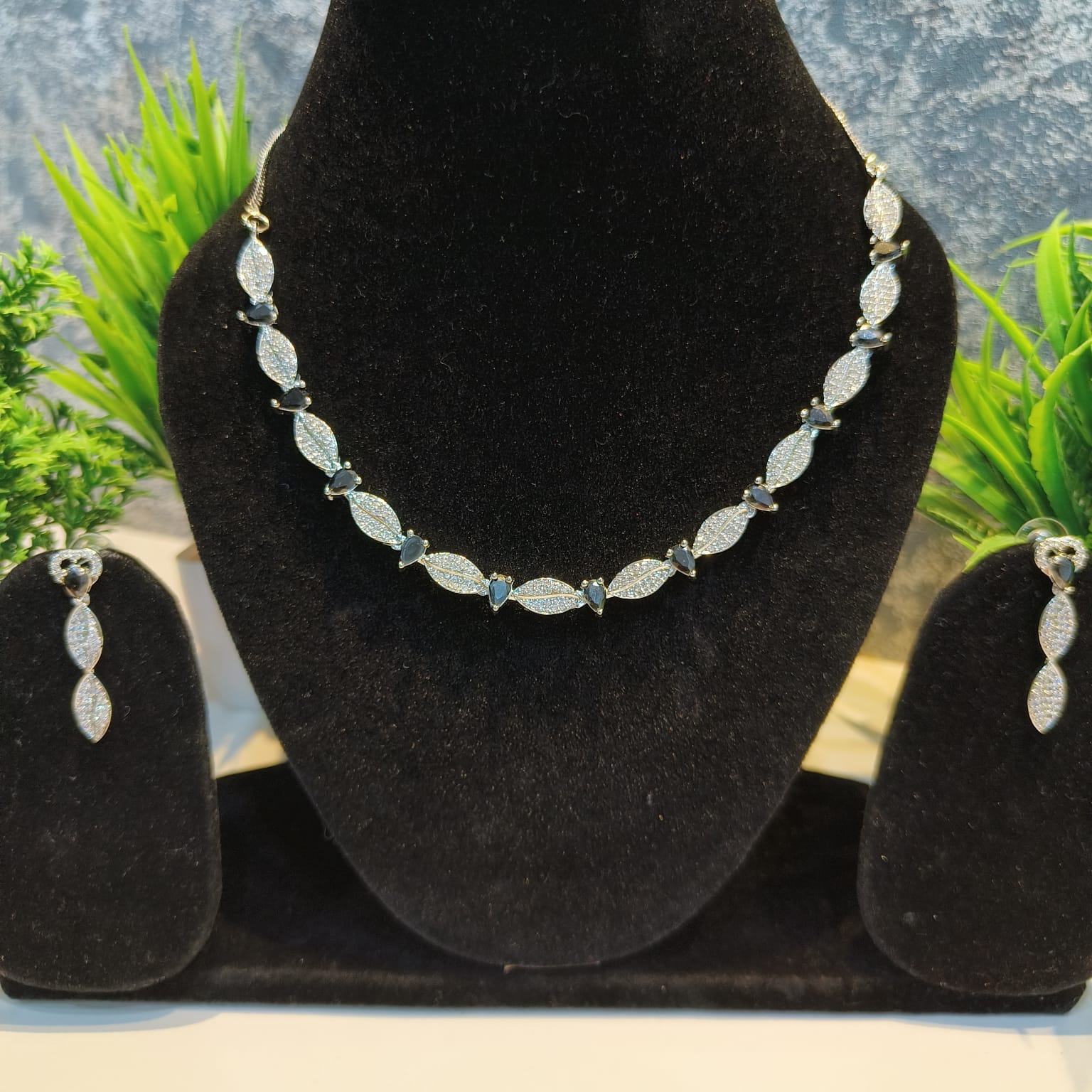 AD Diamonds Neckline with Beautiful Hanging Earrings