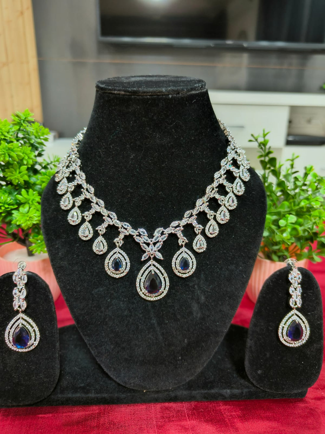 Heavy Star-Cut Diamonds with Navy Blue Necklace